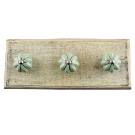 Sage Green Silve Line Medium Ceramic Wooden Hook